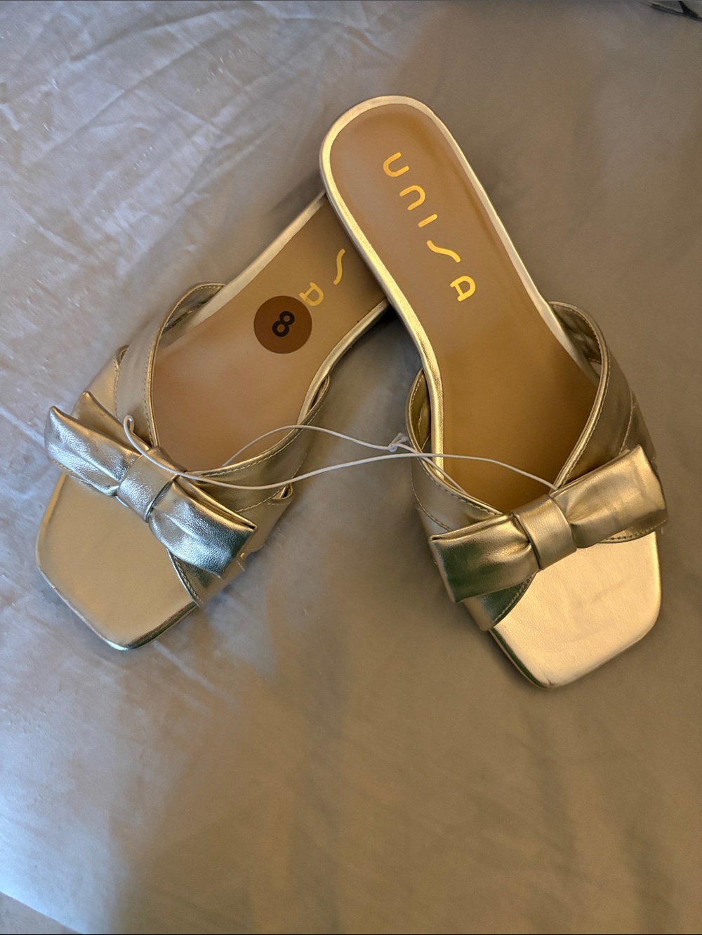 Unisa Metallic Gold Bow Slide Mules